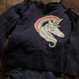 GAP Navy Rainbow Unicorn Sweater and Jeans